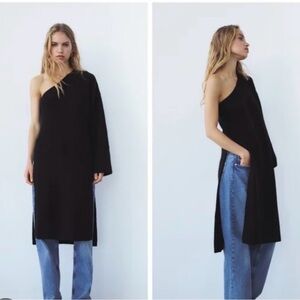 Zara Elegant Black One-Shoulder Dress/Top Rare Find